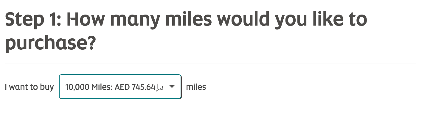 Select the number of Etihad Guest Miles you want to buy
