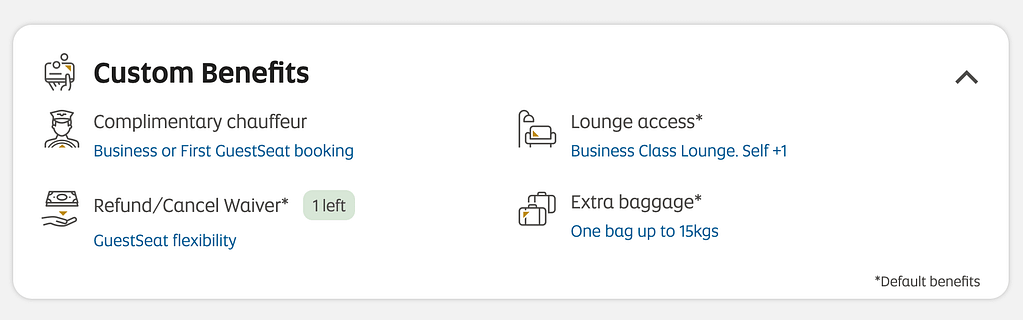 Default benefits for Etihad Guest Gold Tier