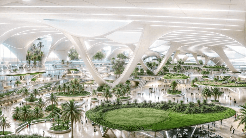 Redering of the departure terminal at Al Maktoum International Airport