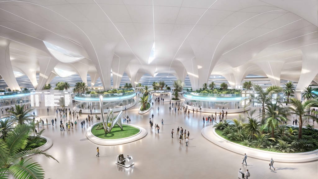 Rendering of departure terminal Dubai World Central - Al Maktoum International Airport's (DWC)