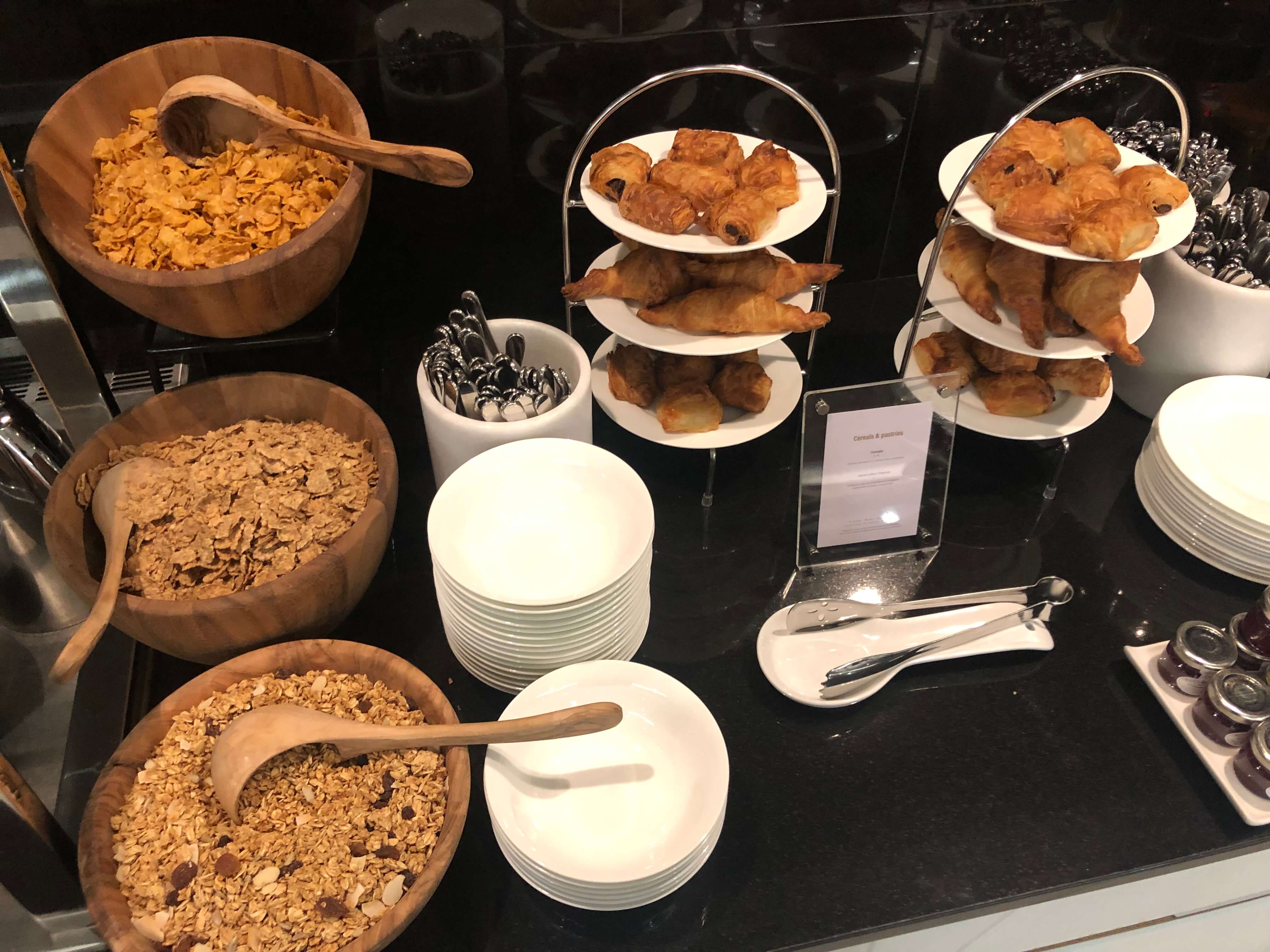 Cereal and pastry buffet at The House lounge at London Heathrow Terminal 4