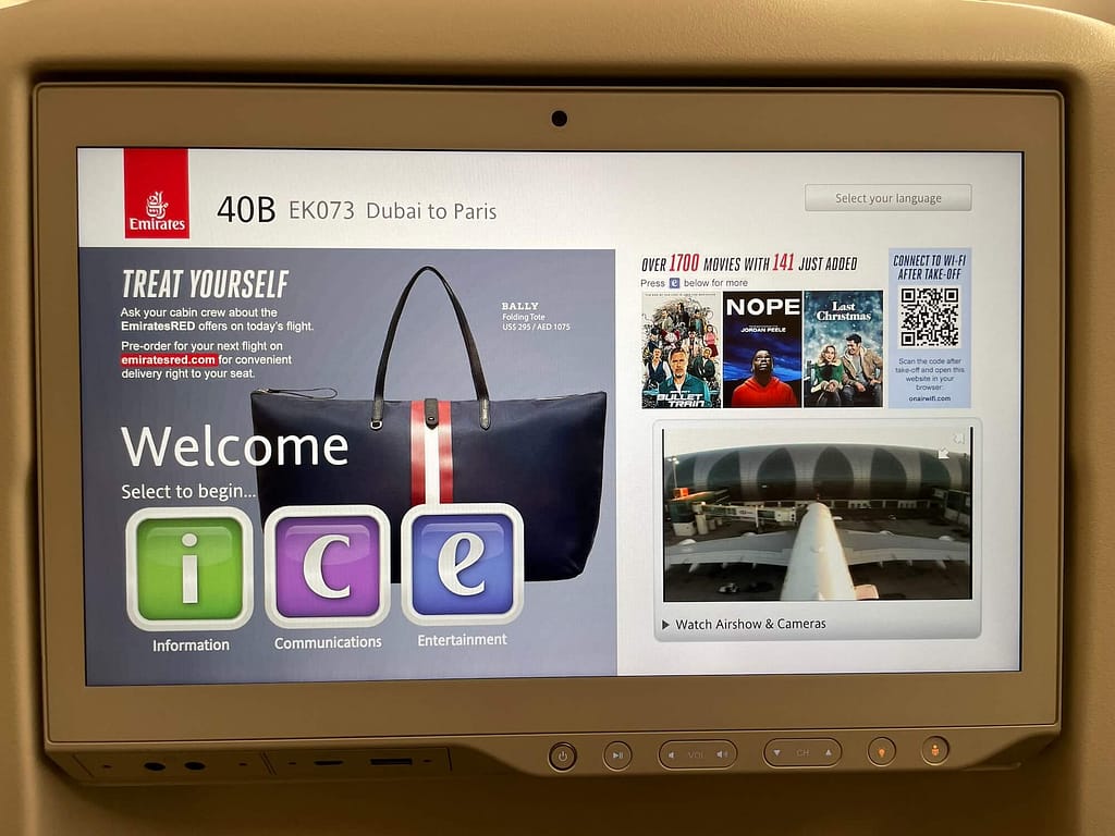 ice screen in Premium Economy on Emirates A380