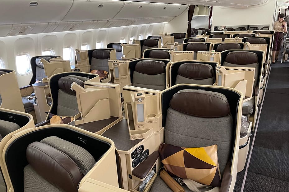 Business Class cabin on the Etihad 777