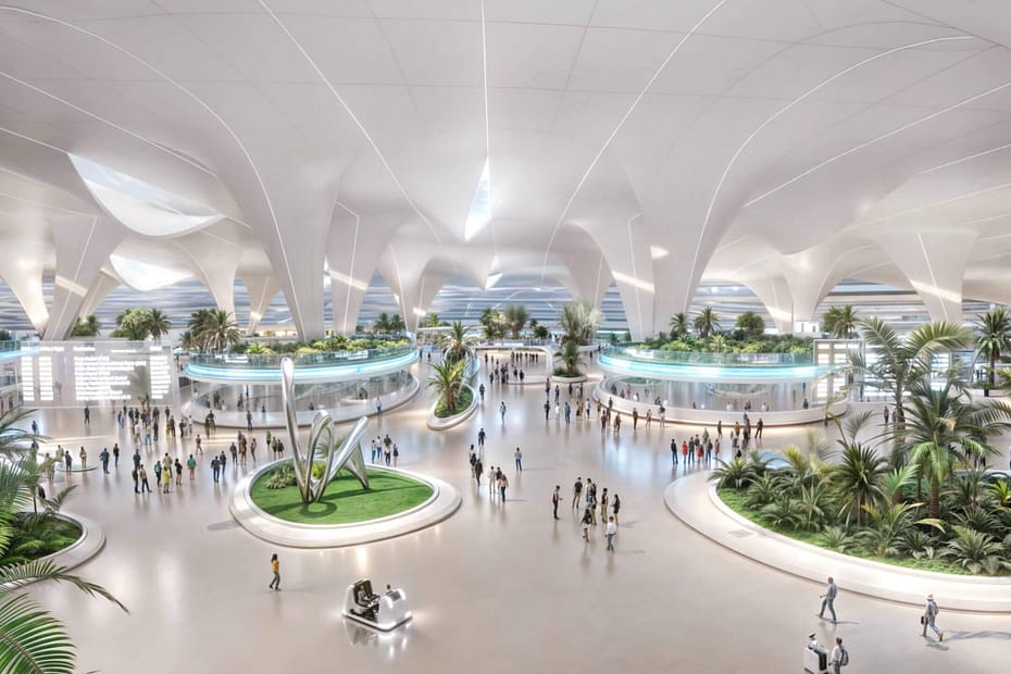 Rendering of departure terminal Dubai World Central - Al Maktoum International Airport's (DWC)