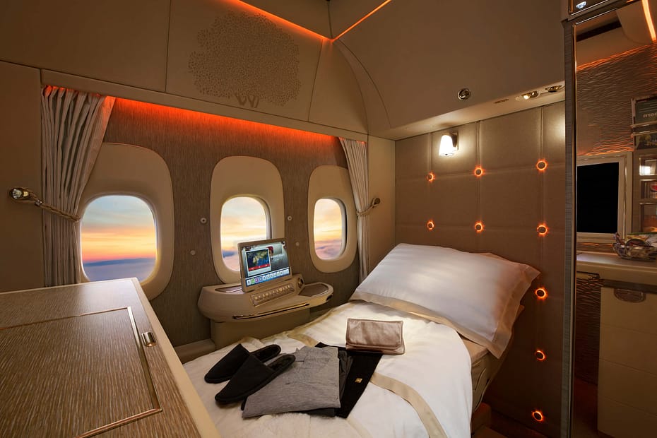 Emirates First Class fully flat bed