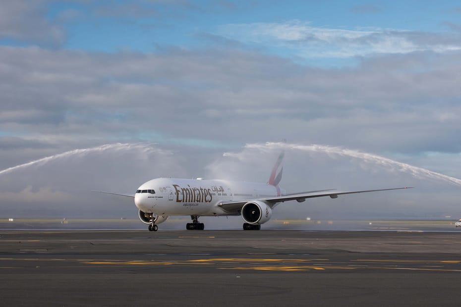 Emirates fifth freedom Flight EK450 between Bali and New Zealand was greeted with a traditional water cannon salute on arrival in Auckland.